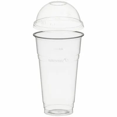 Produktbild von 50x Trinkbecher 500ml + Domdeckel mit Rundloch aus Biokunststoff (PLA)