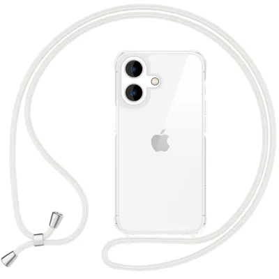 Immagine prodotto di Catenina per cellulare NALIA per iPhone 16 – Custodia ibrida trasparente e laccio da 160 cm – HANGIT PRO (retro anti-ingiallimento) – Marchio di Berlino – Bianco