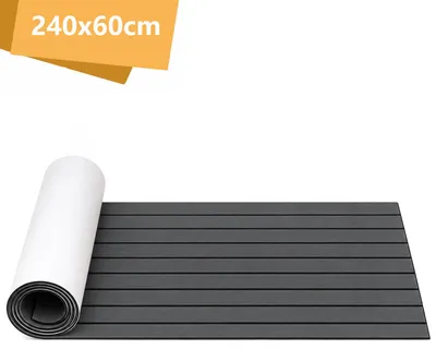 Produktbild von Ikodm Bodenbelag Matte Rutschfest Deck Teppich Teak EVA Schaum Yacht Bodenmatte Selbstklebend Fußboden Deck Matte Dunkelgrau 240x60cm
