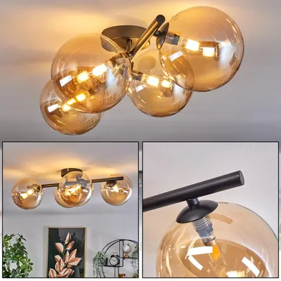 Produktbild von Isorella Deckenlampe aus Metall/Glas in Schwarz/Bernsteinfarben
