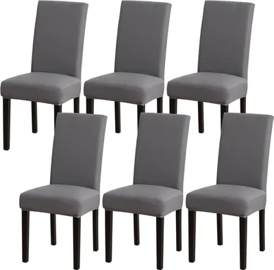 Produktbild von Stuhlhussen 6er Set Grau, Stretch Abnehmbar Waschbar Stuhlbezug