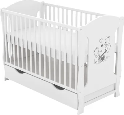 Produktbild von Baby-Delux Babybett Kinderbett Lia 120x60 Weiß Teddy Motiv mit Schublade und Matratze Komfort