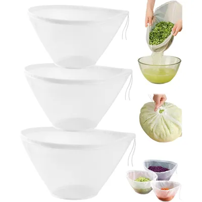 Produktbild von Wiederverwendbare Filterbeutel aus feinem Netz, für Mandeldrink, Sojadrink, Saft und Gemüse (Mittel *10 Stück + Groß *15 Stück + Extragroß *10 Stück)