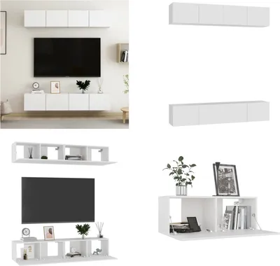 Obrázok produktu pre vidaXL TV skrinky 4 ks. Biela 80x30x30 cm Materiál na báze dreva - TV skrinka - TV skrinky - HiFi skrinka - HiFi skrinky