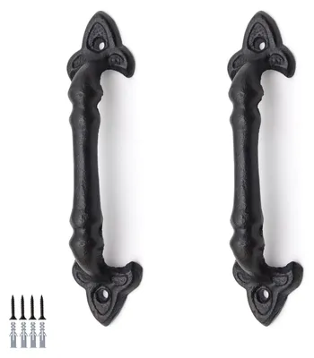 Imagen del producto de Tiradores de hierro fundido robustos, 18,5 cm, juego de 2 unidades, para puertas de armarios y puertas exteriores