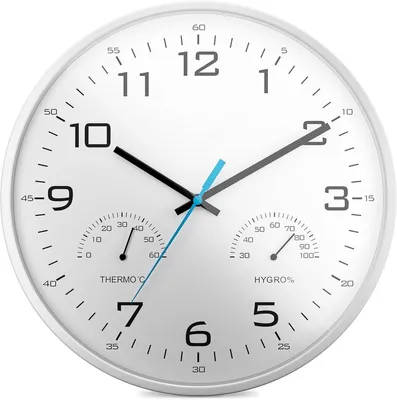Productafbeelding van PromoHome® 30 cm Analoge moderne wandklok met temperatuur- en vochtigheidsmeter - Wit