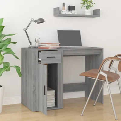 Image de The Living Store Bureau gris Sonoma 100x49x75 cm Bois composite