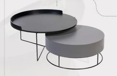 Produktbild von Schwarz-Grauer Couchtisch Set Wohnzimmer Rundtische Kaffeetische 2tlg