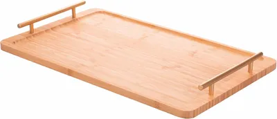 Produktbild von Rechteckiges Bambustablett, 40 x 30 cm, goldene Griffe, natur