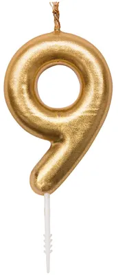 Produktbild von Rico Design Zahlenkerze '9' in Gold, festliche Tortendeko für Geburtstage, 5,5 x 4,3 cm