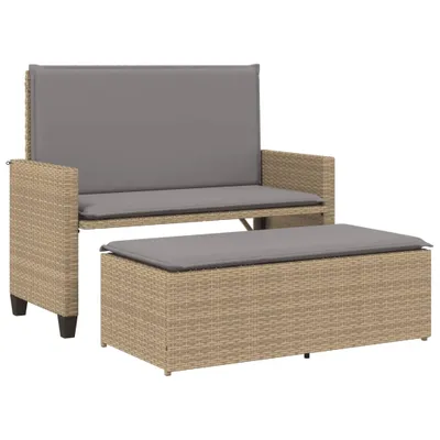 Immagine prodotto di vidaXL Panca da giardino con cuscini e sgabello Beige poly rattan