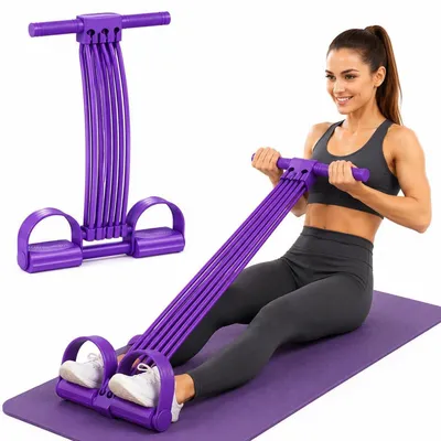 Immagine prodotto di Set di fasce elastiche per fitness, 8 pezzi, con maniglie e pedali, fascia multifunzionale per l'addome, colore viola
