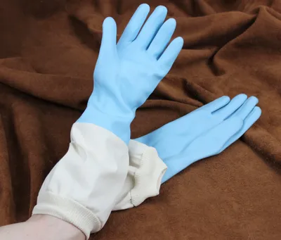 Produktbild von Top Imkerhandschuhe mit Schutzärmeln Größe 6 | Latexhandschuhe | Säurehandschuhe blau - CE II | Größen 5 bis 11 erhältlich