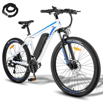 Produktbild von E Bike Rostfreie Aluminiumlegierung MTB 27,5 Zoll bis zu 90 - 110 km Elektrofahrrad mit 21 Gang Mountainbike, Weiß und Blau