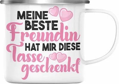Produktbild von Trendation - Unbiologische Schwester Emaille Tasse Geschenk Beste Freundin Geburtstag Lustig Freundinnen Spruch Becher Beste Freundinnen (Silber)