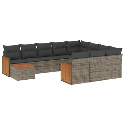 Produktbild von vidaXL 11-tlg. Garten-Sofagarnitur mit Kissen Grau Poly Rattan