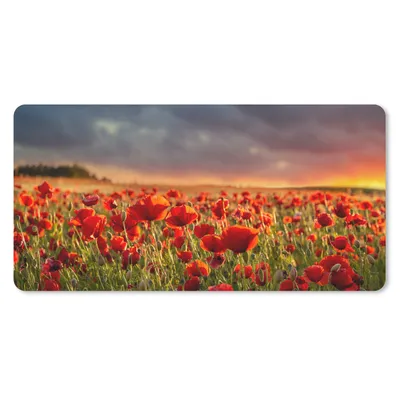 Produktbild von MuchoWow® Schreibtischunterlage Sonnenuntergang über einem Feld von Mohnblumen 80x40 cm - XXL Mauspad - Gaming Mauspad