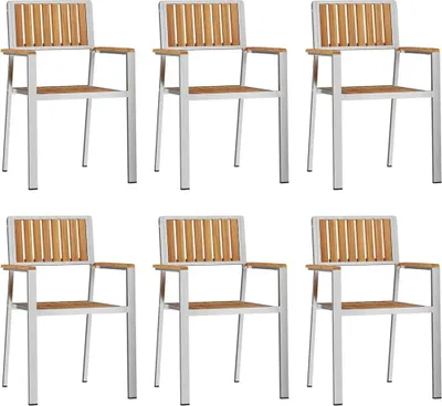 Image de vidaXL : Ensemble de 6 chaises de jardin en bois d'acacia massif et en acier inoxydable