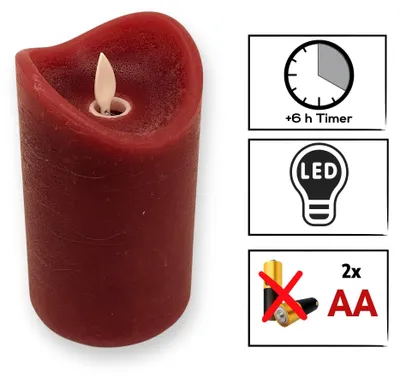 Immagine prodotto di 4x Set di candele a LED in cera vera con timer fiamma mobile rosso scuro Ø7,5 x 15 cm