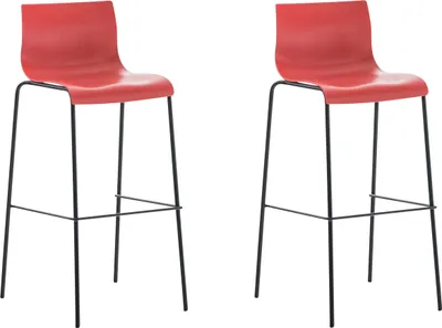 Produktbild von 2er Set Barhocker HLO-CP20 Kunststoff 4-Fuß Gestell schwarz  rot