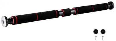 Obrázok produktu pre RVS hrazda na cvičenie s mäkkými rukoväťami – Horizontálna tyč na domáce cvičenie (60–100 cm), čierna, na upevnenie na stenu