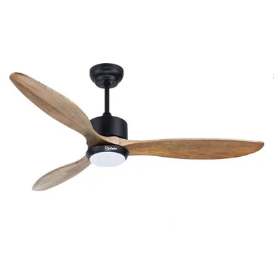Image de Ovlaim Bois 132cm Ventilateur de plafond avec éclairage LED et télécommande, IP44 Ventilateurs de plafond extérieurs avec moteur DC à économie d'énergie silencieux, bois naturel/noir