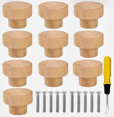 Obrázok produktu pre Cosensi - Drevené gombíky - Okrúhle gombíky na nábytok - Rukoväte - 10 kusov - 33 x 25 mm - Jednoduchá montáž - Rukoväte na nábytok