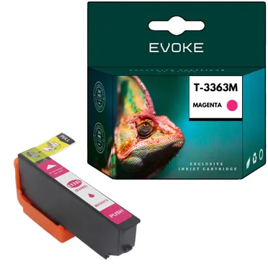 Image de Encres compatibles Evoke pour imprimantes Epson 33XL T3363, couleur magenta, capacité 13 ml, rendement de 940 pages, compatibles avec les modèles Expression Premium XP-530, 540, 630, 635, 640, 645, 830, 900, 7100