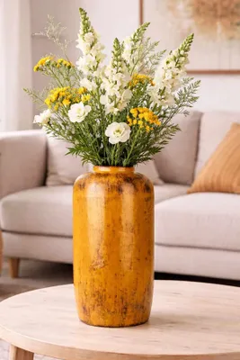 Produktbild von Evila Originals, Handbemalter Dekorationstopf aus Keramik, Ø 17 cm, Höhe 34 cm | Elegantes Design für moderne Wohnräume | Perfekt für Pflanzen und Dekorationselemente