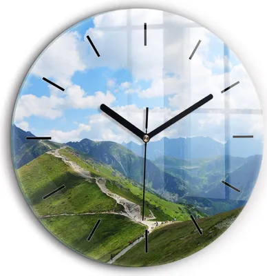 Produktbild von Wallfluent Große Wanduhr – Stilles Quarzuhrwerk - Uhr Dekoration Wohnzimmer Schlafzimmer Küche - Zifferblatt mit Striche - schwarze Zeiger - 60 cm - Kasprowy Wierch Zakopane