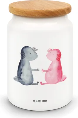 Produktbild von Mr. & Mrs. Panda zuckerdose Axolotl Liebe - Weiß - Geschenk, aufbewahrungsbehälter, Keksdose, Verlobter, Lurch, Teedose, Kaffeedose, Vorratsdose, Dose, Freund