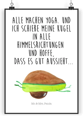 Produktbild von Mr. & Mrs. Panda Bild Avocado Yoga DIN A3 - Weiß - Geschenk, Deko, Humor, Haha, Wandbild, Unsportlich, drucke, Hilfe, wanddeko, Bauch, Plakat