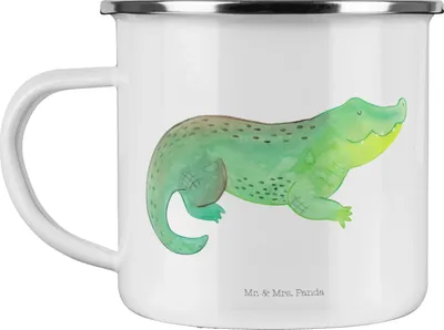 Produktbild von Mr. & Mrs. Panda Teetasse Krokodil - Weiß - Geschenk, Meer, Emaille Becher, Kaffeepott, Tasse, Lieblingsmensch, Haferl, Freundin, Campingtasse, Beste, Verrückt sein