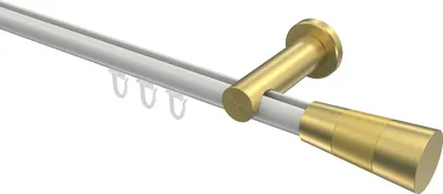 Produktbild von Interdeco Innenlaufstange / Gardinenstange mit Innenlauf Weiß / Messing-Optik, Typ Platon Tanara (Konus), 20 mm Ø 1-läufig, 220 cm