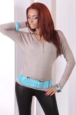 Obrázok produktu pre Dámska dlhá košeľa Tunika feinstrick Pulli Bluse; Gr. S/M; Cafecreme