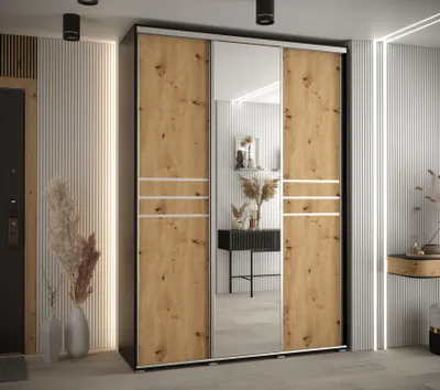 Produktbild von Kleiderschrank ASIRI 11 - 170/45 cm, Schwarz / Artisan-Eiche / Silber
