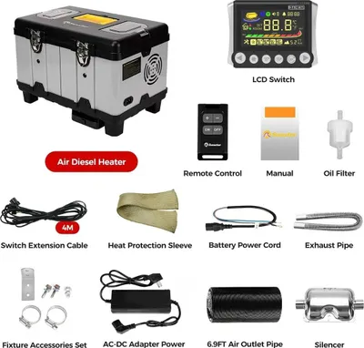 Zdjęcie produktu dla TB10 WiFi - Ogrzewanie postojowe na olej napędowy - 8 kW - DC 12/24 V i AC 110-240 V - Aplikacja, Bluetooth, pilot zdalnego sterowania i LCD - Zbiornik 6 l - Czarny