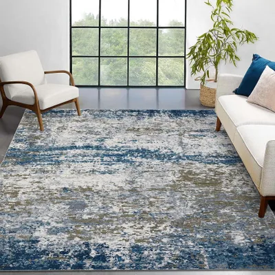 Obrázok produktu pre Omgoods – Moderný abstraktný koberec, 160 x 230 cm, možné prať v práčke, modrej farby