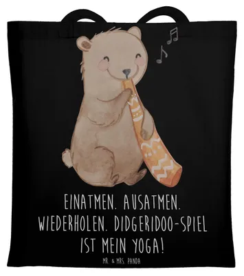 Produktbild von Mr. & Mrs. Panda Tote Bag Didgeridoo Yoga - Schwarz - Geschenk, traditionell, Laptoptasche, Shopping Tasche, Kultur, tief, Musikinstrument, Musik, Schultasche, Musiker