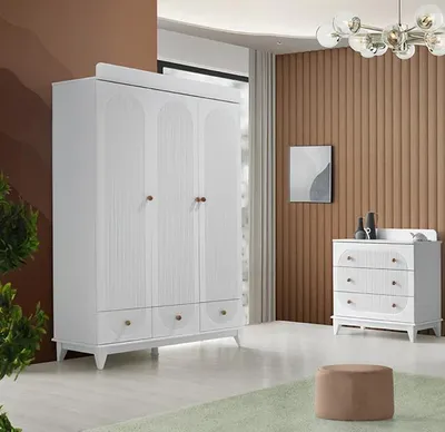 Image de Chambre d'enfant, meubles modernes, armoire blanche, commode, chambre d'adolescent, bois