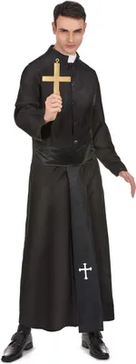 Produktbild von Priesterkostüm mit weißem Kragen für Herren M