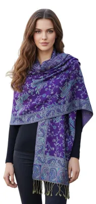 Zdjęcie produktu dla Szalik Pashmina z wzorem Jacquard, fioletowy, damski, rozmiar L