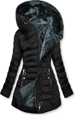Produktbild von ASKSA Damen Steppjacke Warme Gefuettert Wintermantel Mit Kapuze Lang Fleece Daunenjacke Winterparka, Schwarz, XL