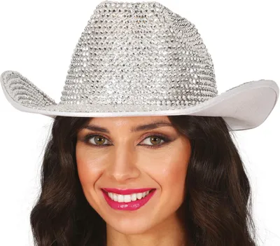 Immagine prodotto di Cappello da cowboy glamour per addio al celibato, scintillante accessorio carnevalesco in argento, colore: argento