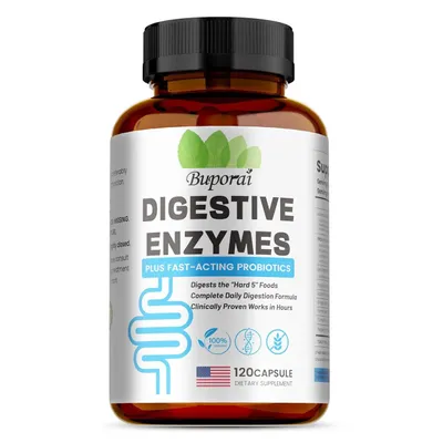 Image de Digestive Enzymes + Probiotiques (120 capsules) Enzymes digestives, probiotiques, prébiotiques, santé intestinale, santé digestive, intestin, digestion, estomac