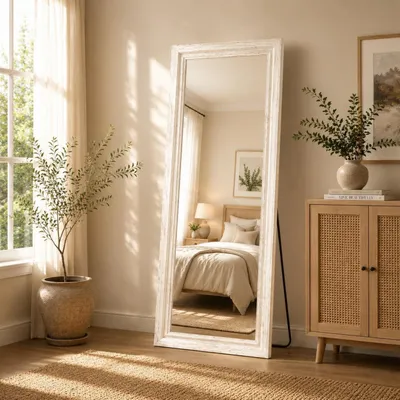 Immagine prodotto di Specchio a figura intera, 165x56 cm. Specchio da parete, specchio da terra, cornice in legno massello, colore bianco