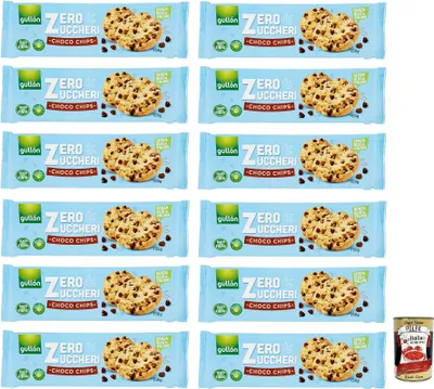 Produktbild von 12x Gullón Choco Chips Senza Zuccheri,Kekse mit Schokoladenstückchen Zuckerfreie,Packung mit 150g + Italian Gourmet Polpa di Pomodoro 400g Dose