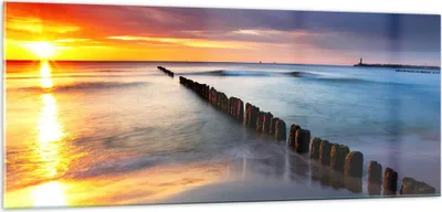 Produktbild von Bilder auf glas - Meer Küste Strand Sonnenaufgang - 100x40cm - Glasbilder - Wandbilder - Kunstdruck - zum Aufhängen bereit - Wanddekoration aus Glas - Glas Bilder - Wandbild auf Glas - GAB100x40-2781