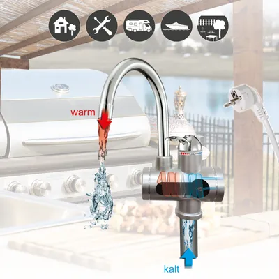 Produktbild von MAUK® Armatur Wasserhahn | elektrischer Durchlauferhitzer mit LED Temperaturanzeige | Silber