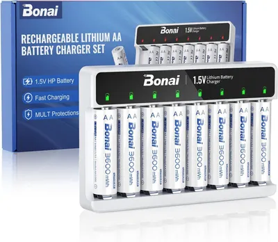 Productafbeelding van 8 stuks oplaadbare AA-batterijen met 3600 mWh capaciteit